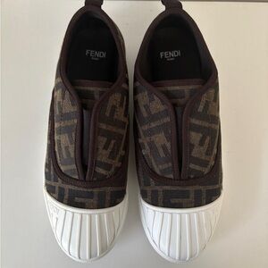 Fendi Kids Brown and White Sneakers